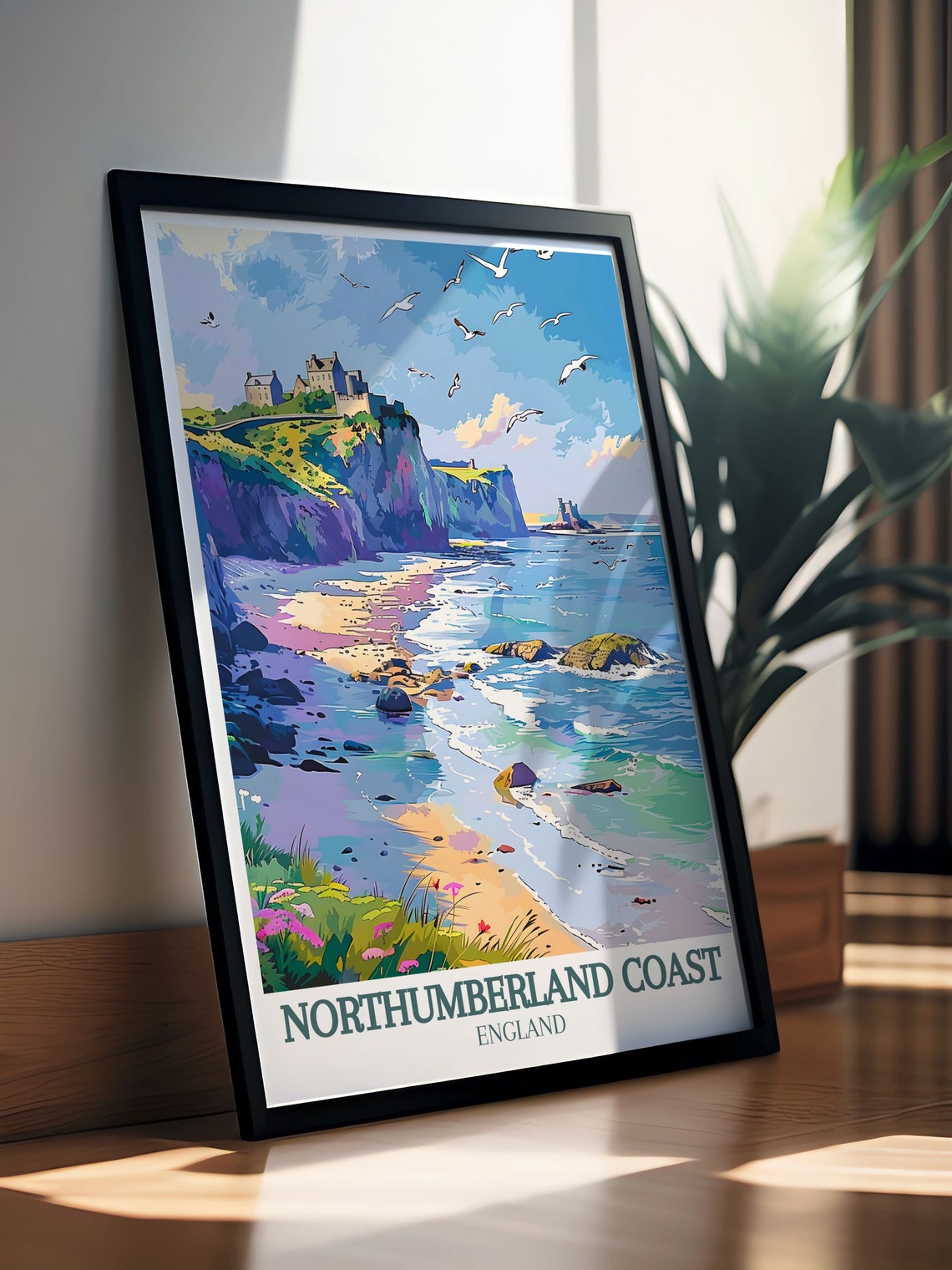 Northumberland Coast England Castle Cliffs Seaside Travel Poster - Image 2