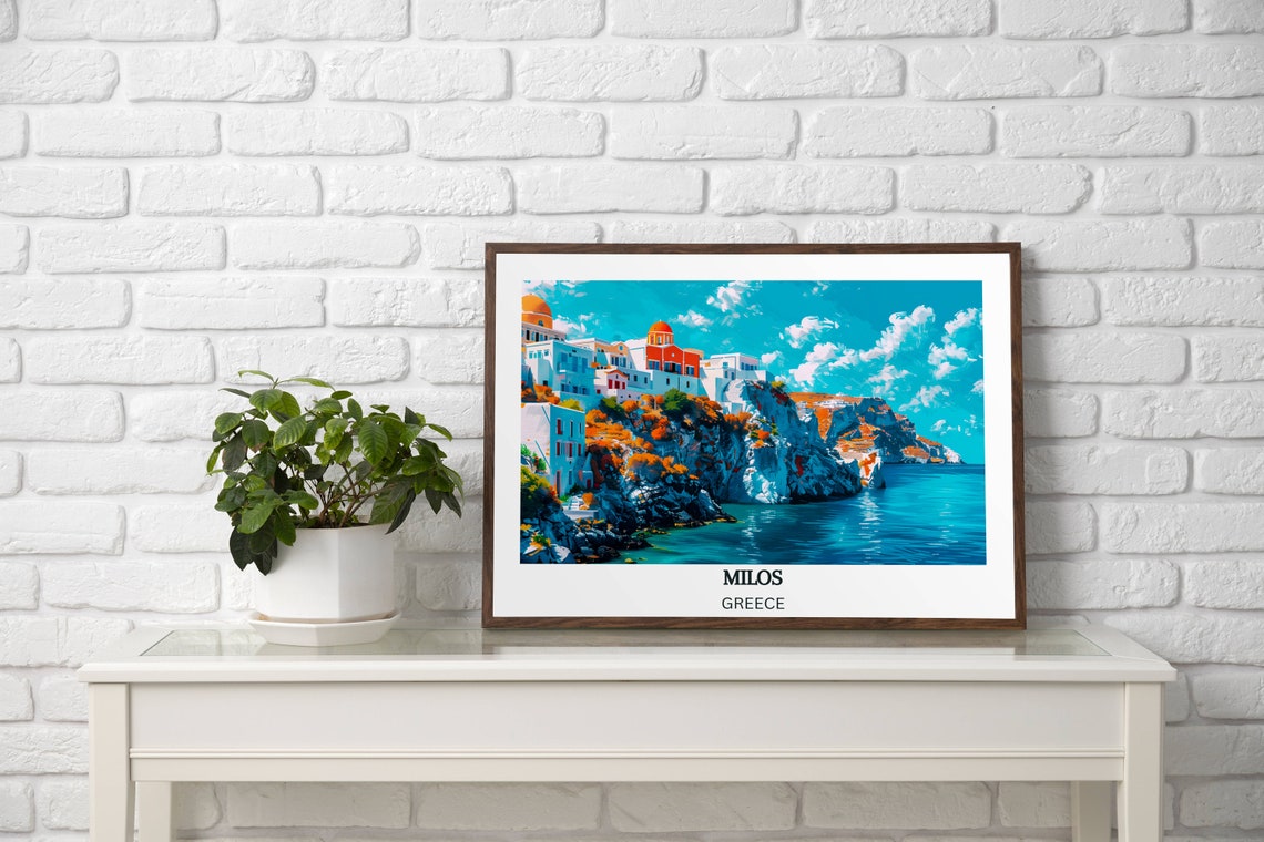 Milos Greece Colorful Cliffside Village Coastal Travel Poster - Image 2