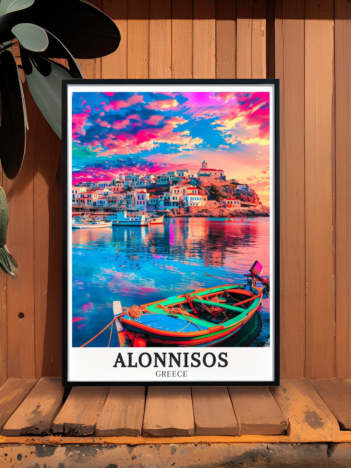 Alonnisos Harbor at Sunset with Colorful Boats Greece Travel Poster - Image 3