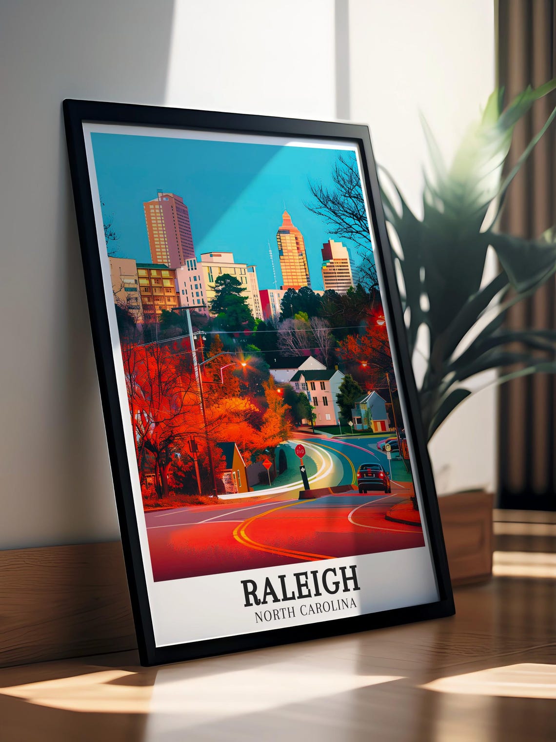 Raleigh North Carolina Autumn Sunset Skyline City Street Poster - Image 2