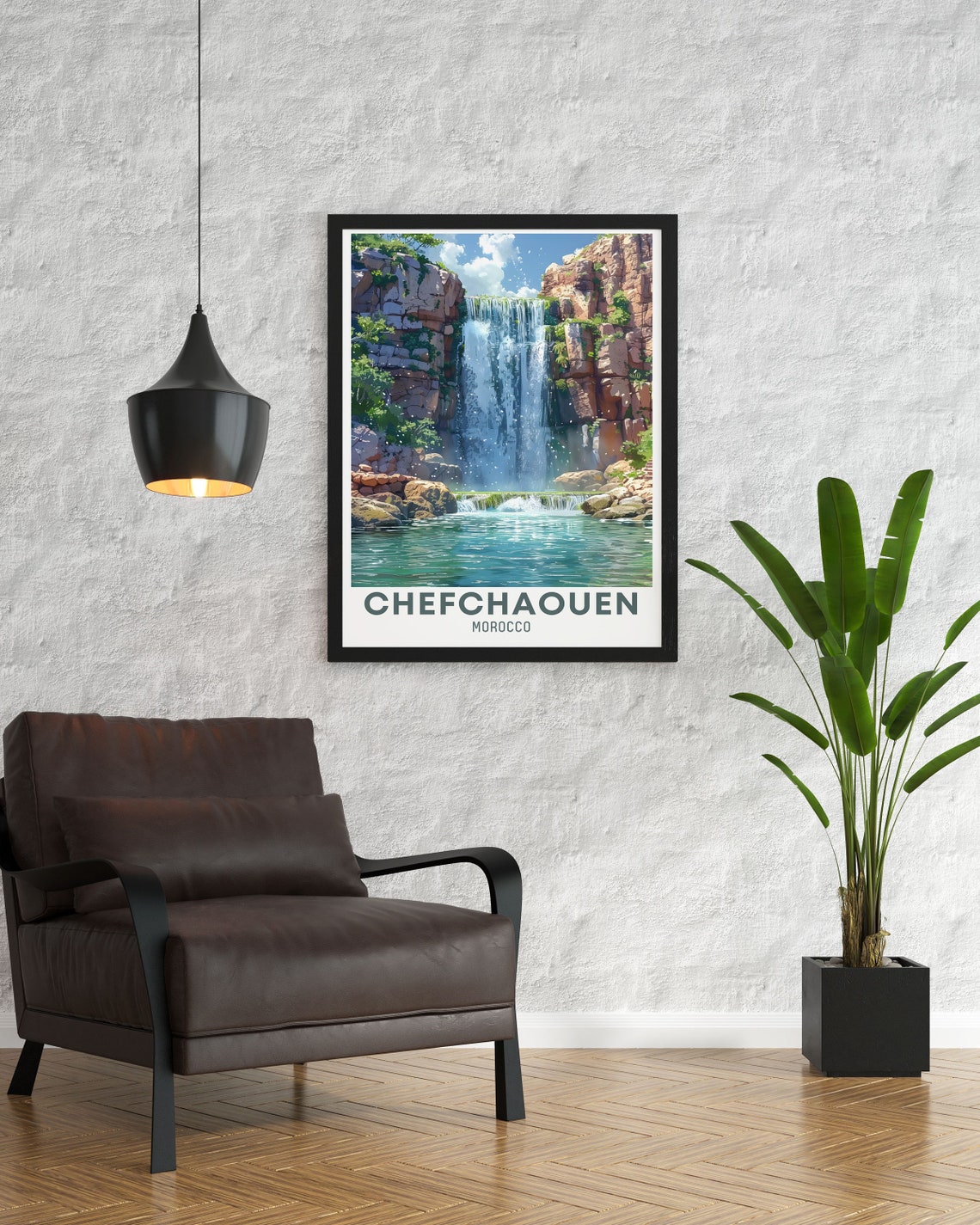 Chefchaouen Morocco Canyon Waterfall Turquoise Pool Travel Poster - Image 3