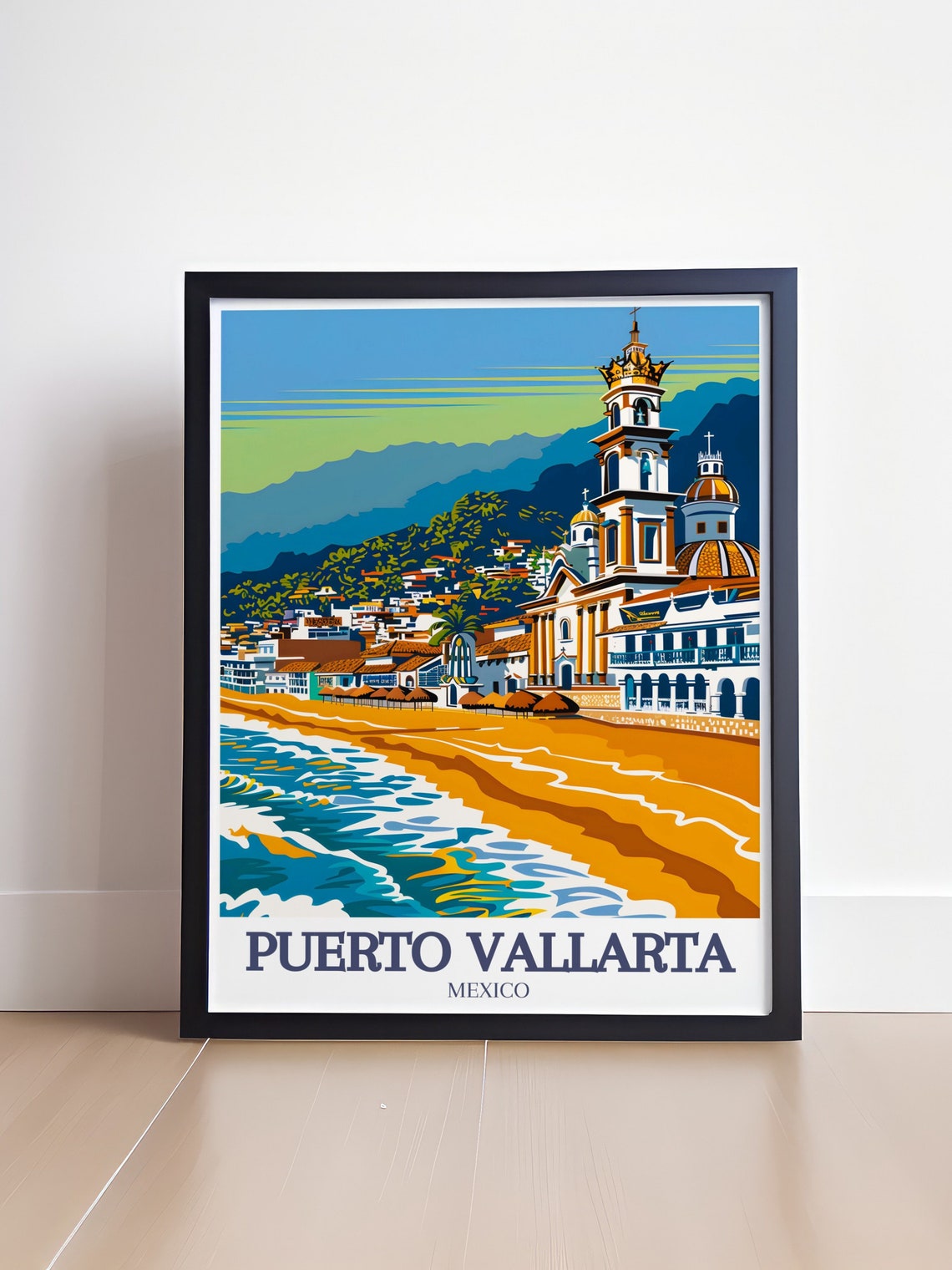 Puerto Vallarta Travel Poster Puerto Vallarta Beach And Our Lady Of Guadalupe Church Art Mexico Wall Art Puerto Vallarta Posters - Image 4