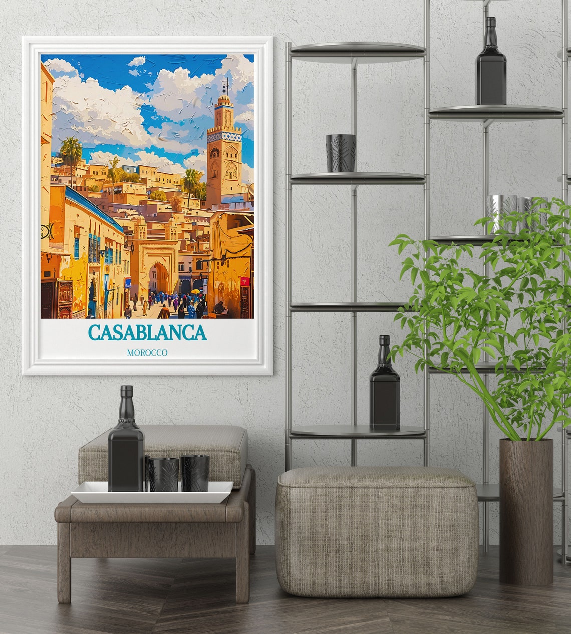 Casablanca Morocco Golden Medina Minaret Scene Sunset Travel Poster - Image 4