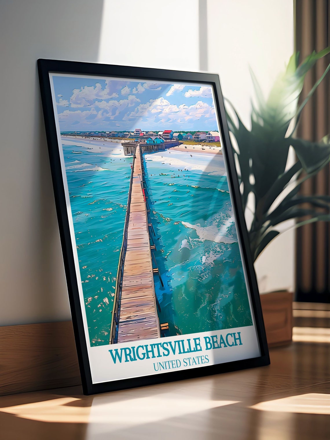 Wrightsville Beach Long Wooden Pier Sparkling Turquoise Ocean Poster - Image 2