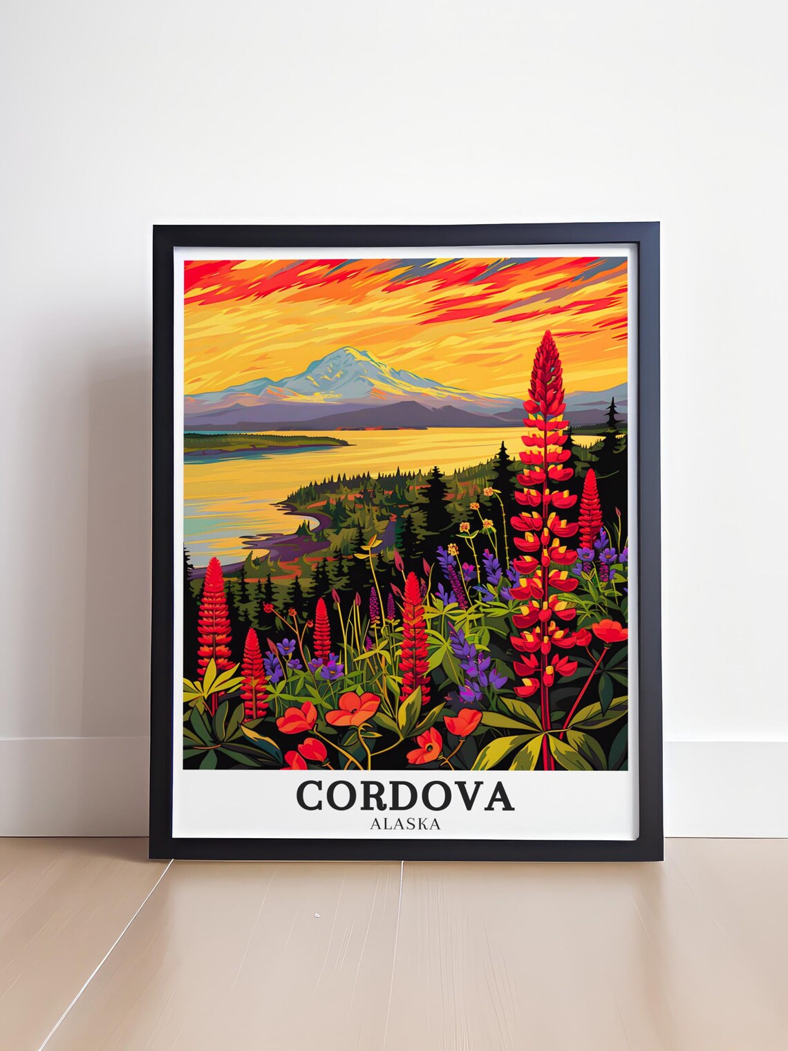 Cordova Alaska Sunset Wildflowers Mountain Lake Golden View Poster - Image 4