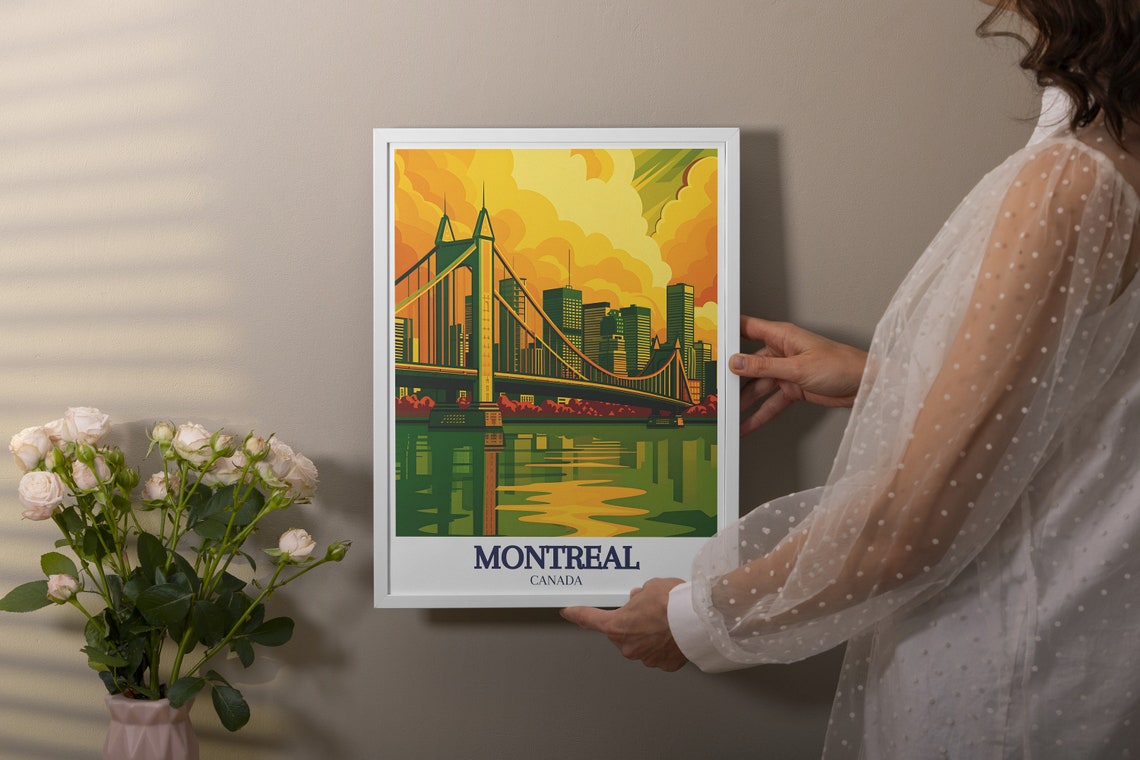 Montreal Canada Jacques Cartier Bridge Skyline Sunset Travel Poster - Image 2