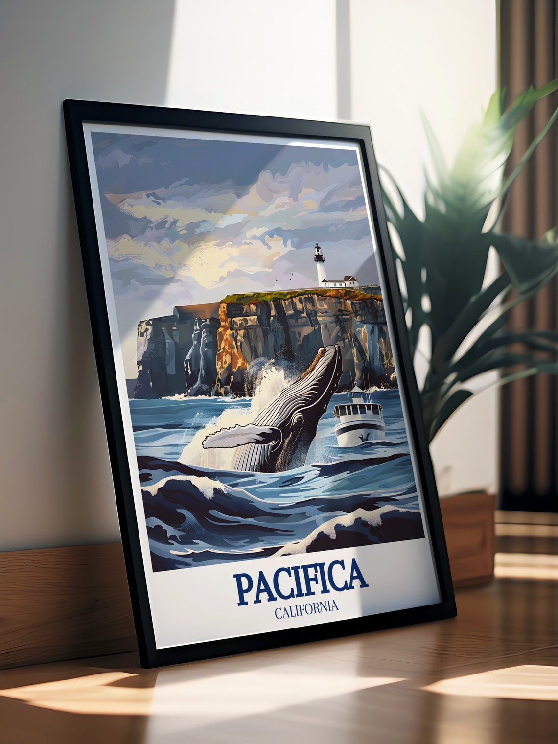 Pacifica California Whale Watching Lighthouse Cliffs Ocean Poster - Image 2