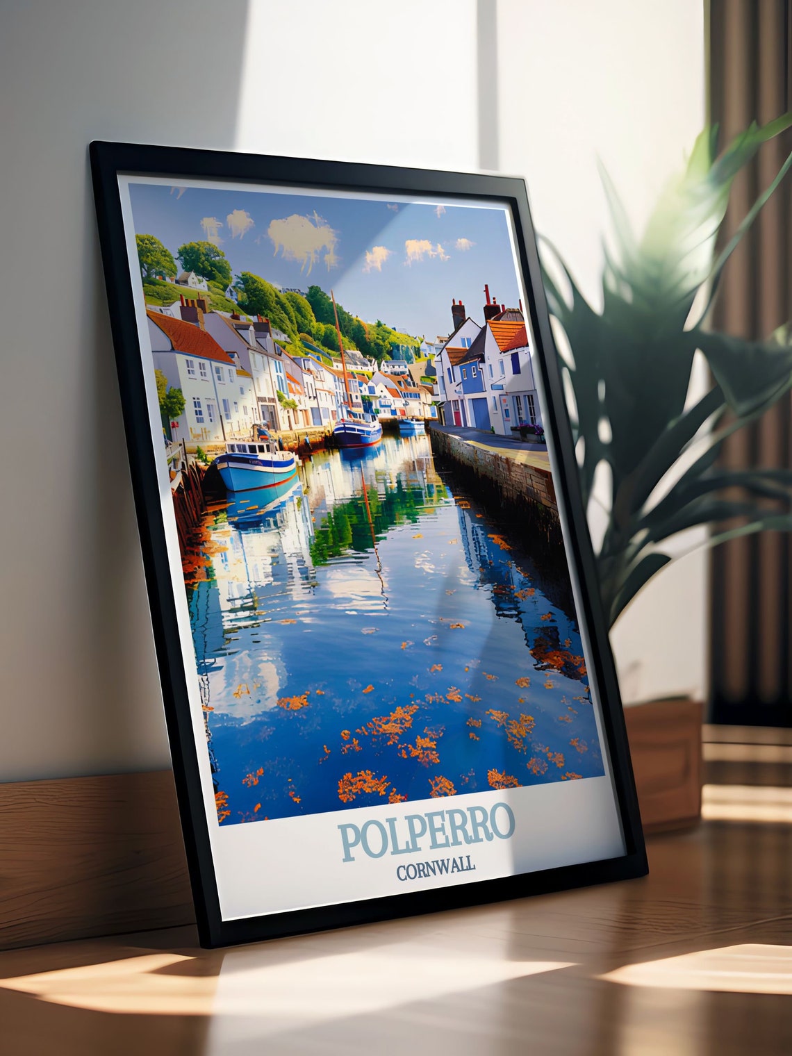 Polperro Cornwall Harbour Boats Mirror Calm Water Morning Poster - Image 3