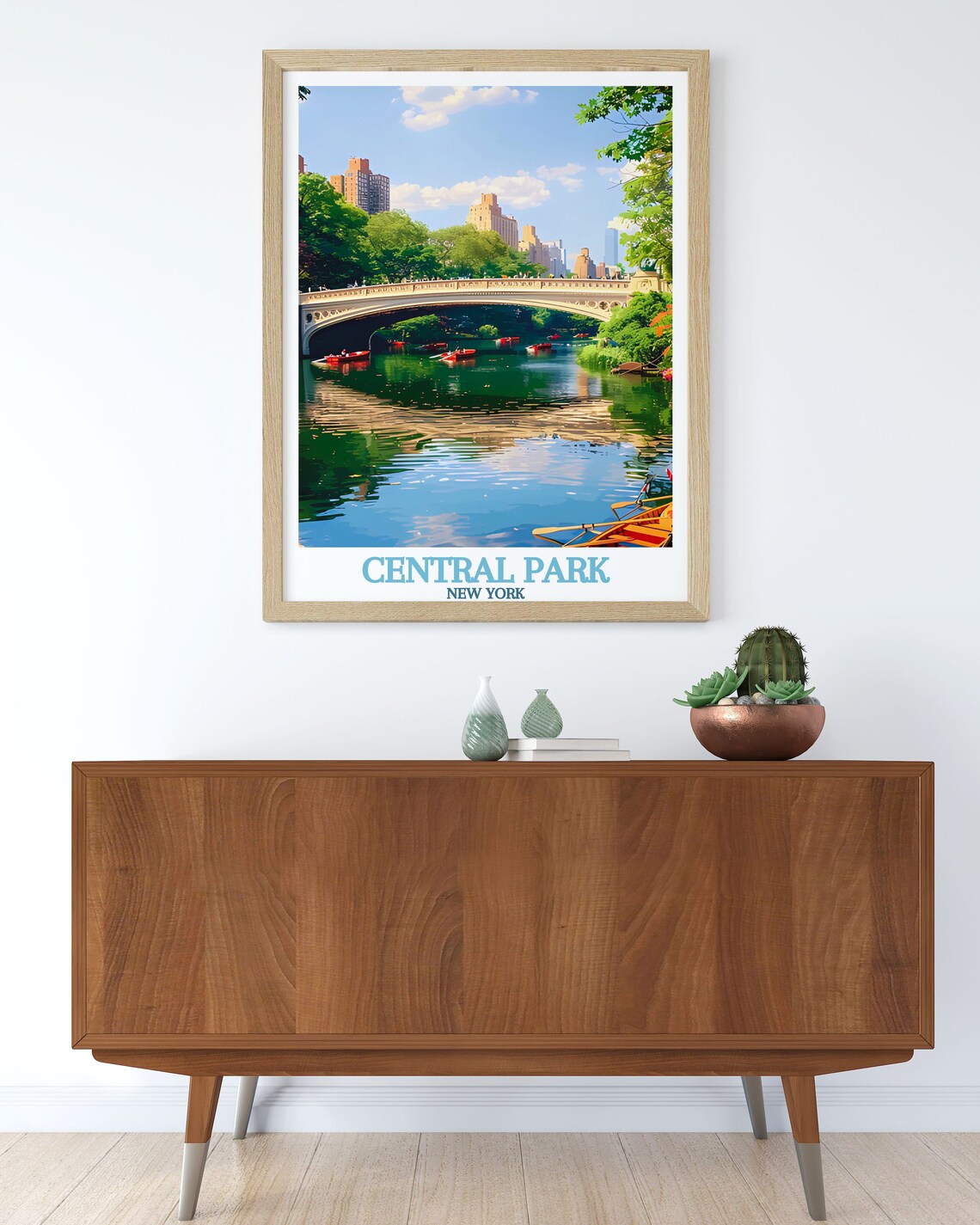 Central Park New York Bow Bridge Rowboats on the Lake Poster - Image 2