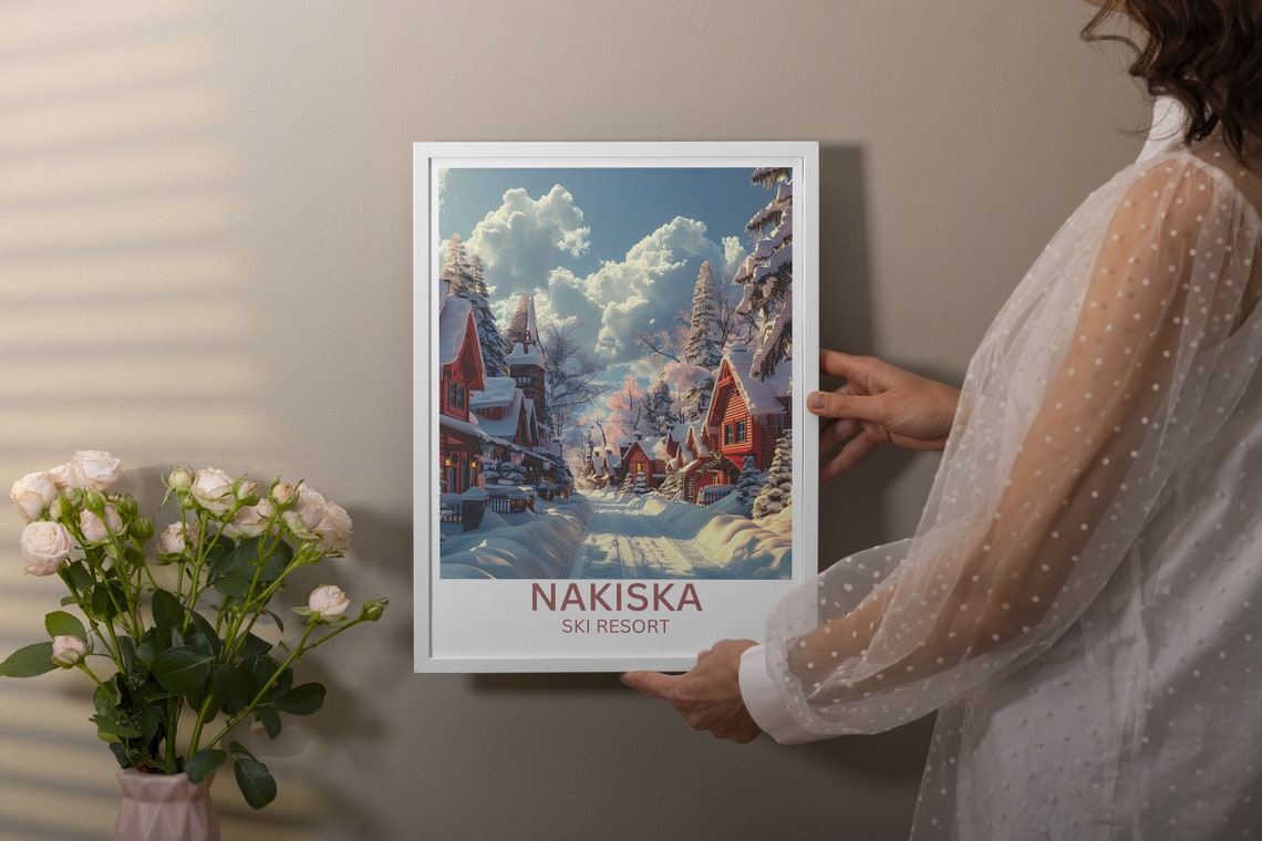 Nakiska Ski Resort Snowy Red Chalet Village Street Winter Poster - Image 4
