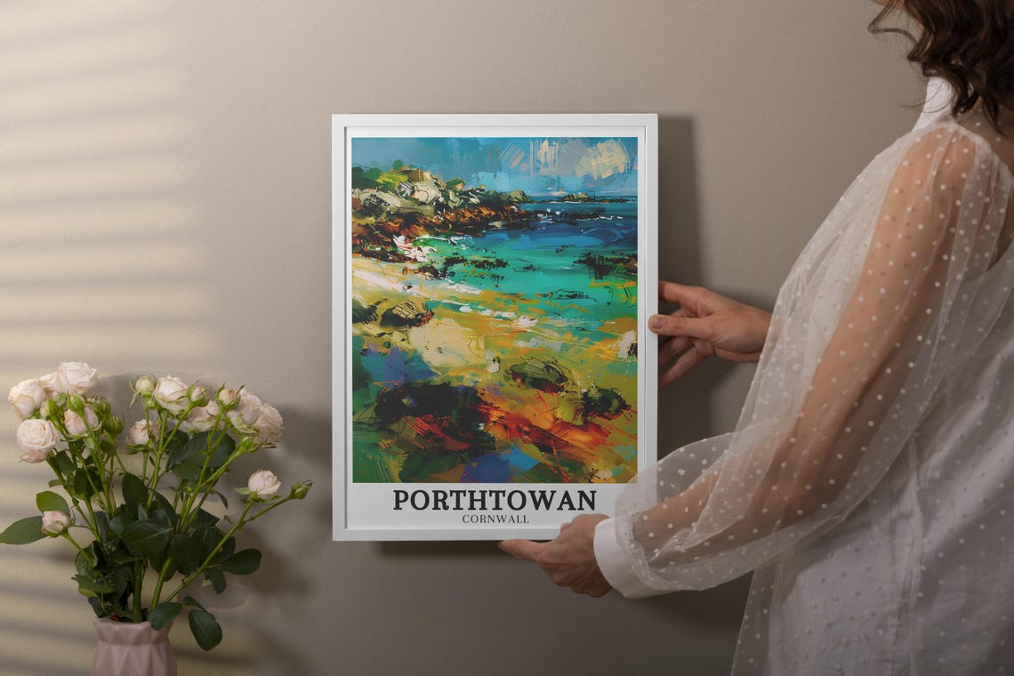 Porthtowan Cornwall Rocky Coast Turquoise Sea Art Travel Poster - Image 3