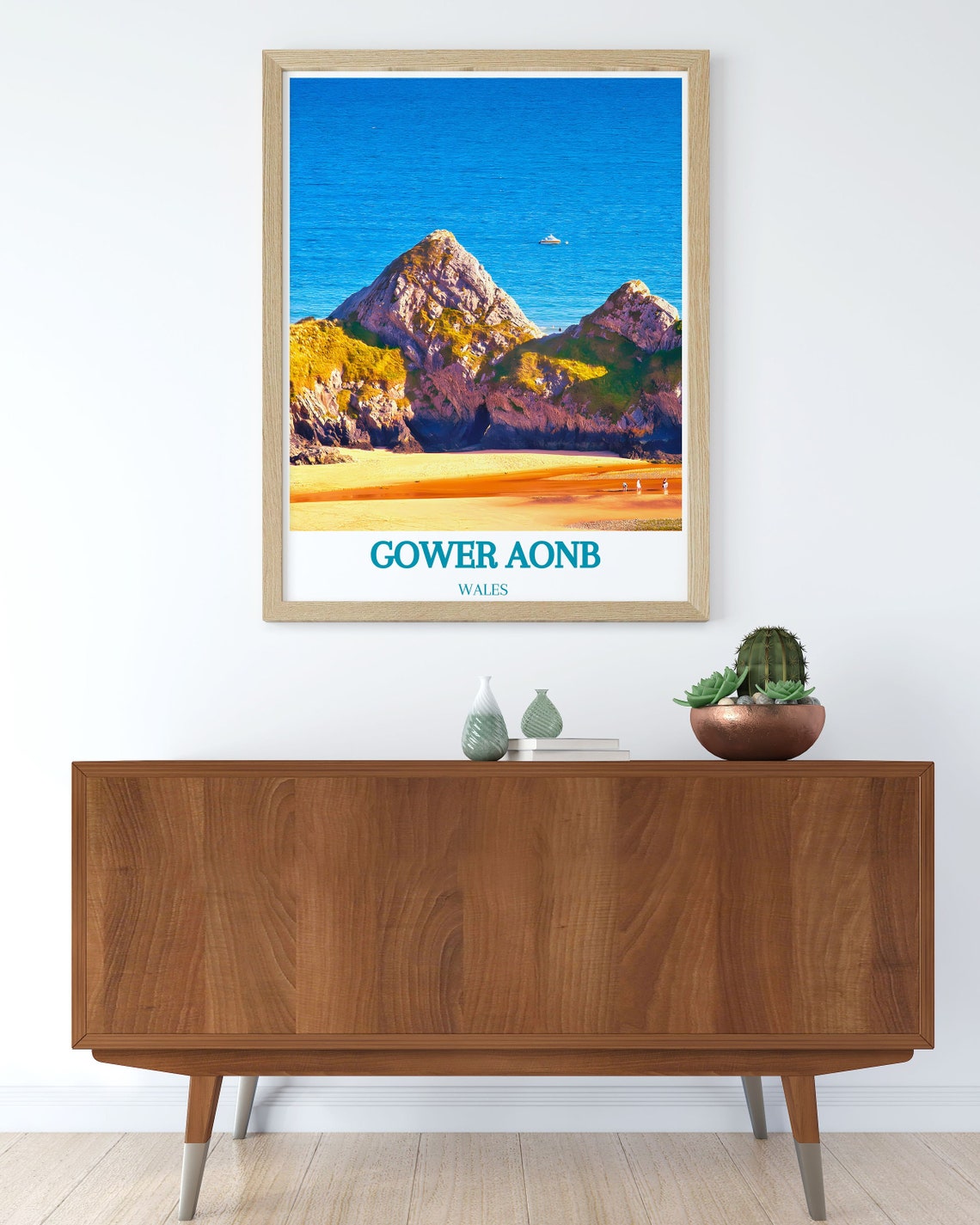 Gower AONB Wales Rocky Coast Sea Cliffs Golden Beach Travel Poster - Image 3