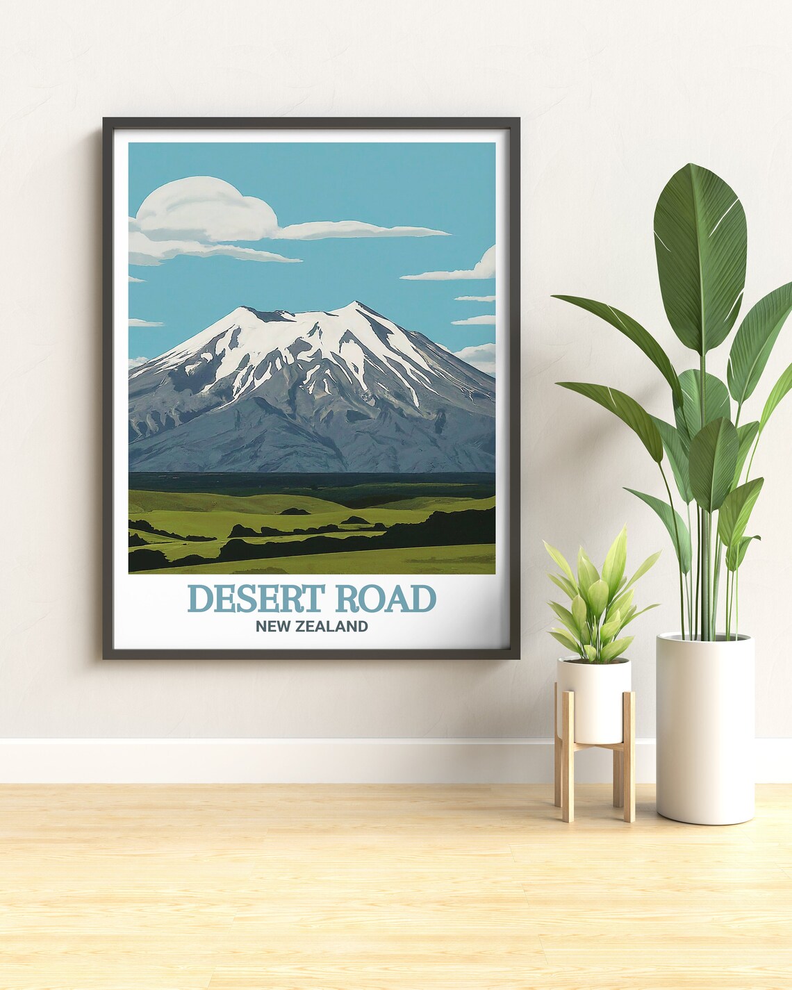 Desert Road Mount Ruapehu Green Fields New Zealand Volcano Poster - Image 2