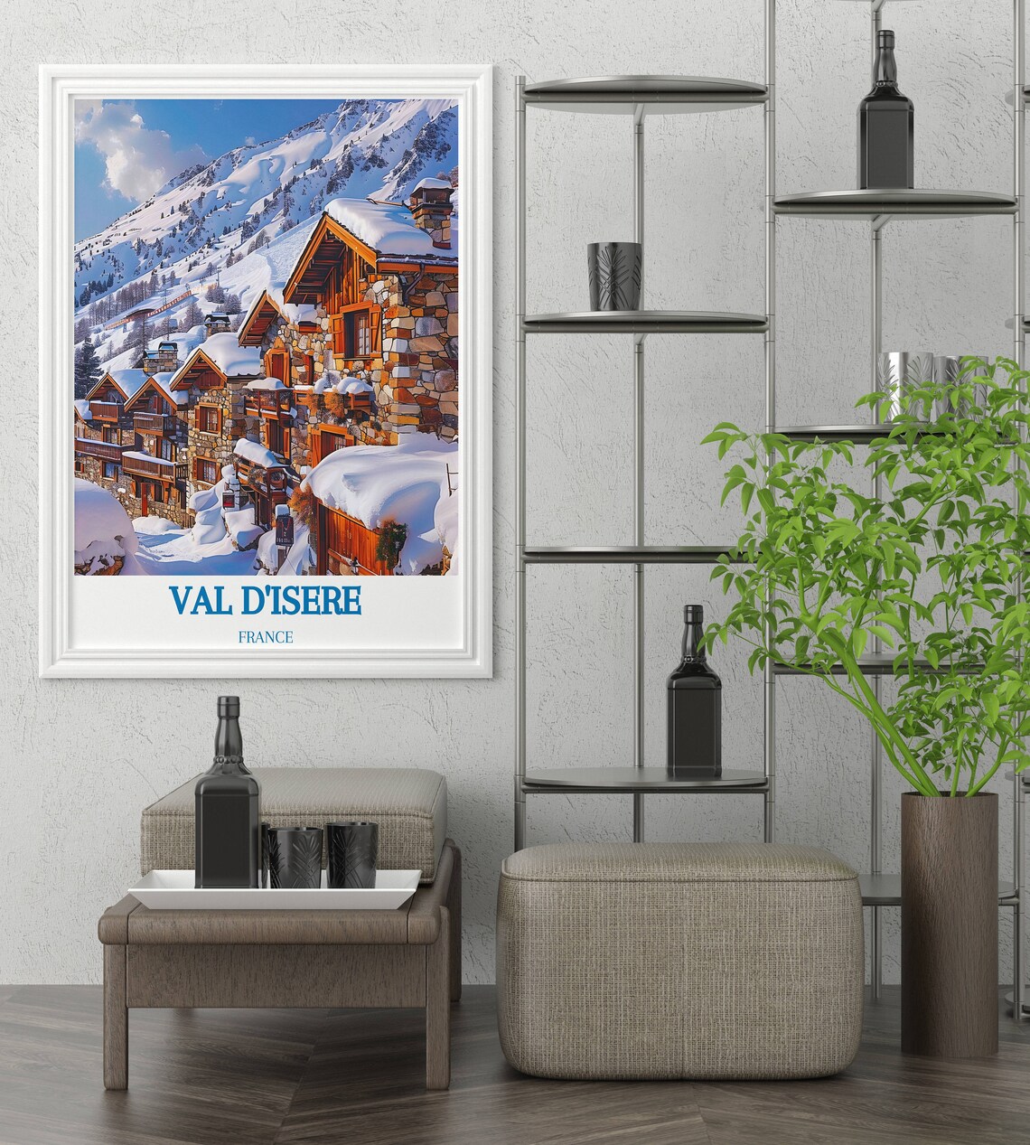 Val d'Isere France Snowy Stone Chalets Alpine Village Travel Poster - Image 3
