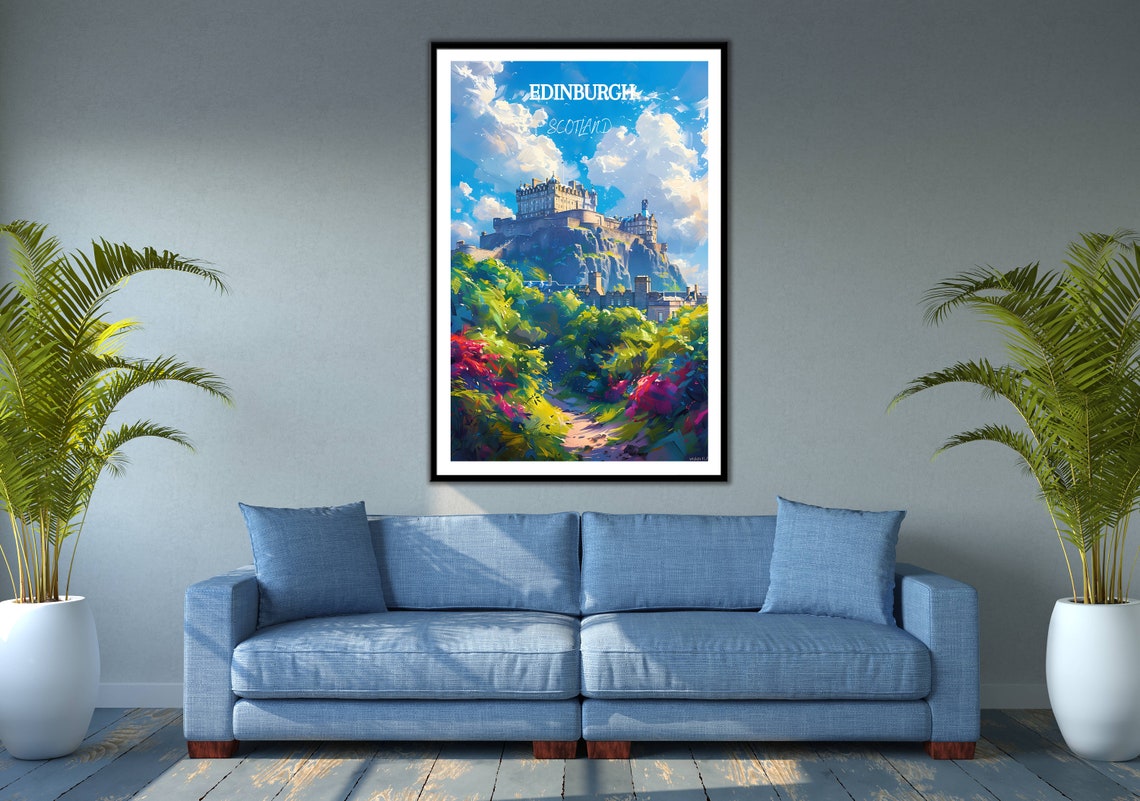 Edinburgh Castle on Castle Rock Above Lush Summer Gardens Poster - Image 3