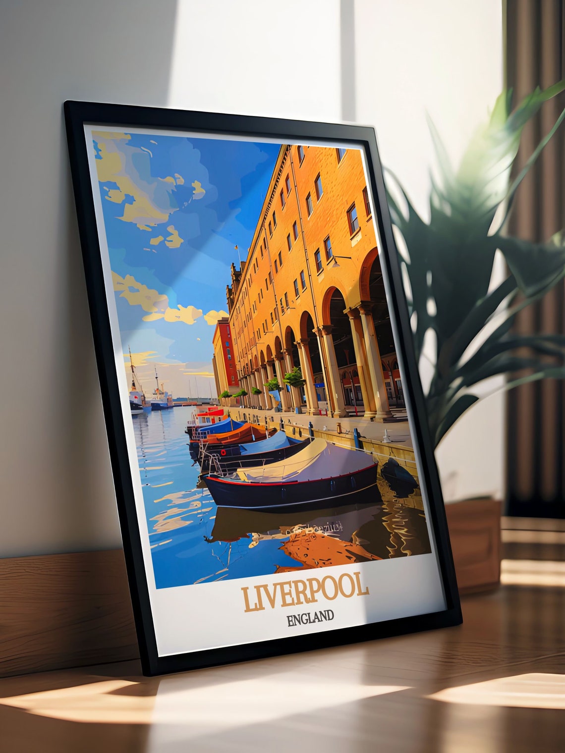 Liverpool England Royal Albert Dock Boats at Golden Sunset Poster - Image 2