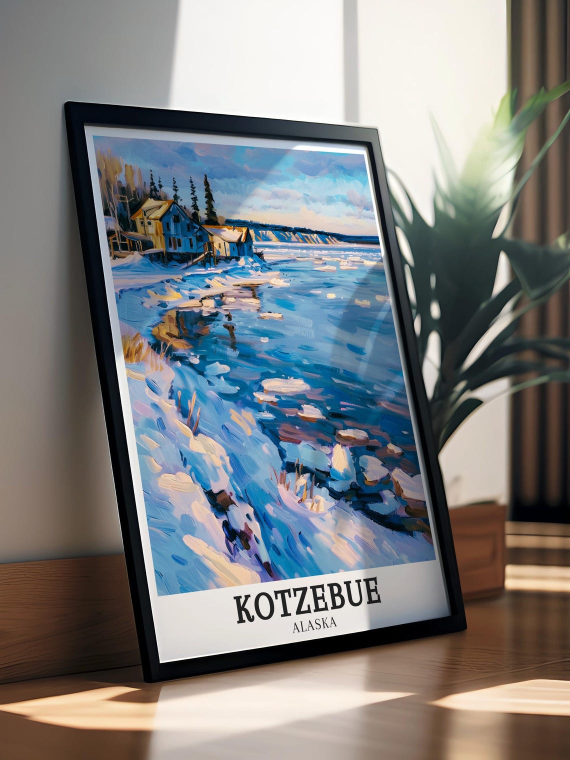 Kotzebue Alaska Frozen Shoreline Icy Harbor Cabins Winter Art Poster - Image 2
