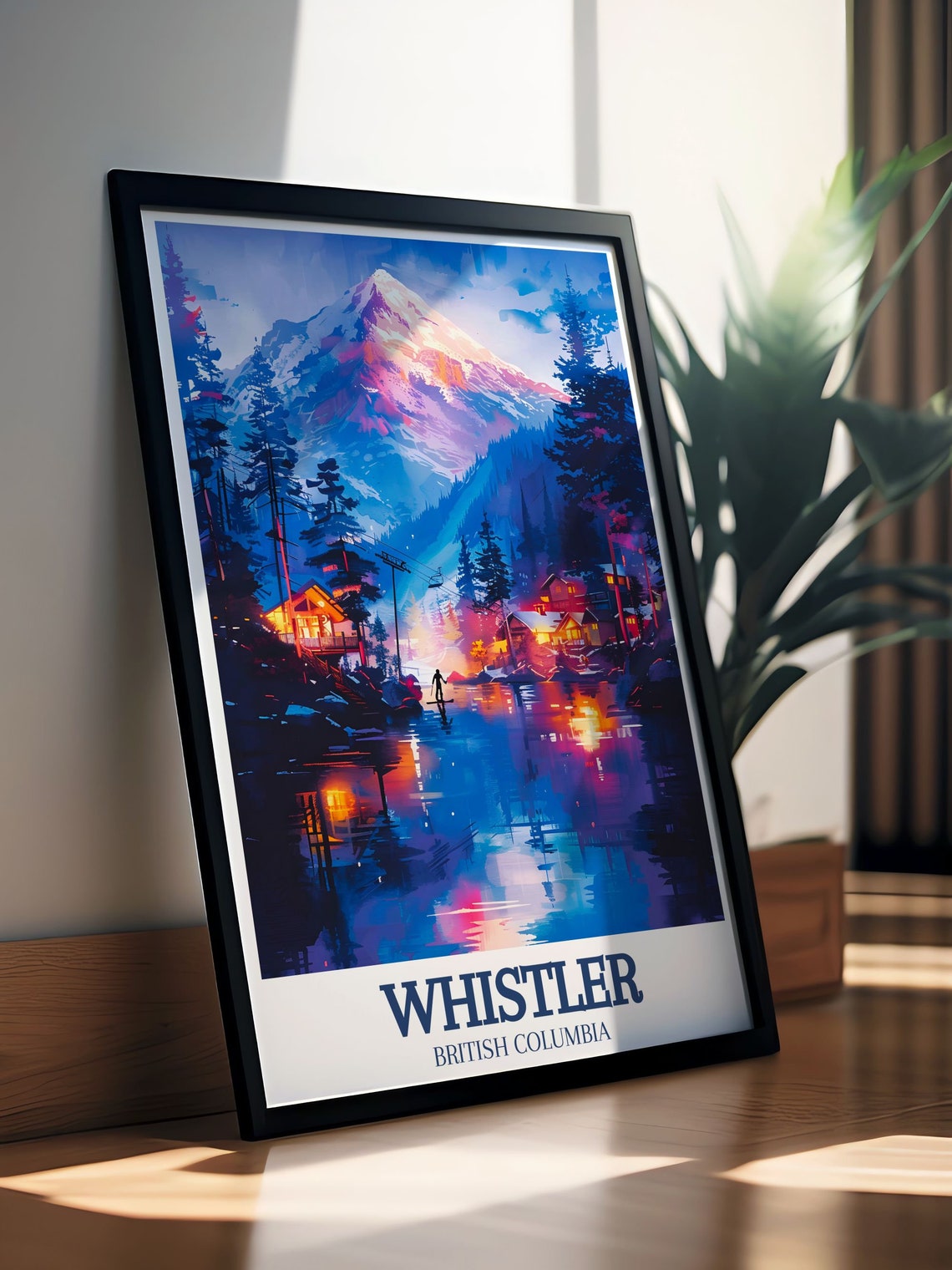 Whistler British Columbia Night Village Mountain Lake Poster - Image 2