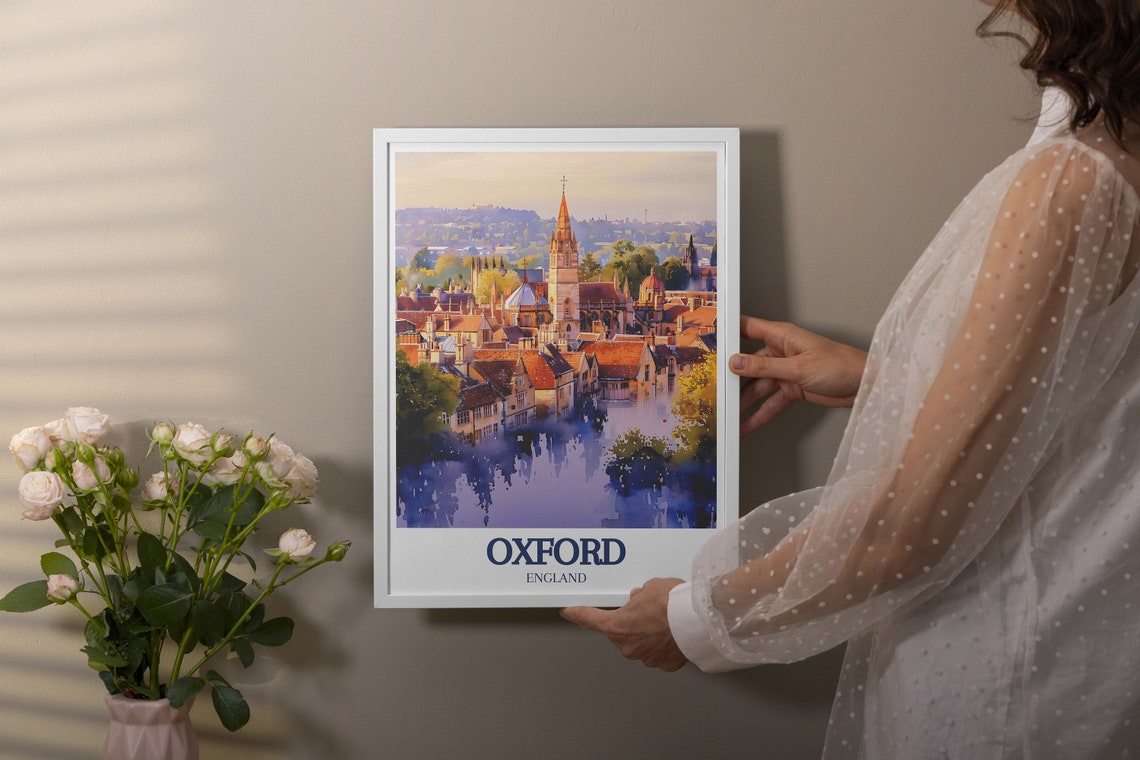Oxford Travel Poster All Saints Church And Lincoln College Oxford Art All Saints Church And Lincoln College Poster Oxford Decor - Image 3