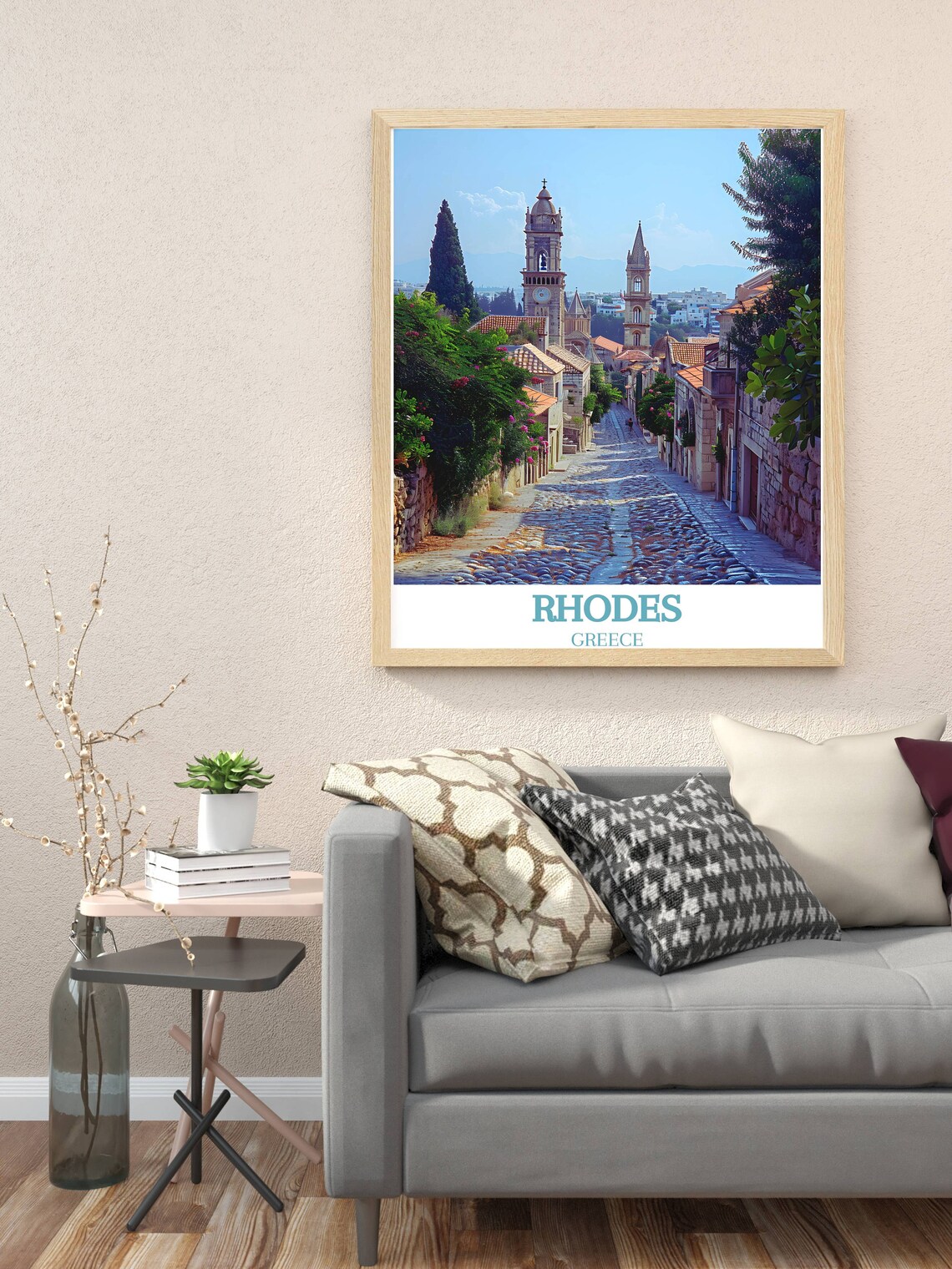 Rhodes Old Town Greece Historic Church Towers Cobbled Street Poster - Image 3