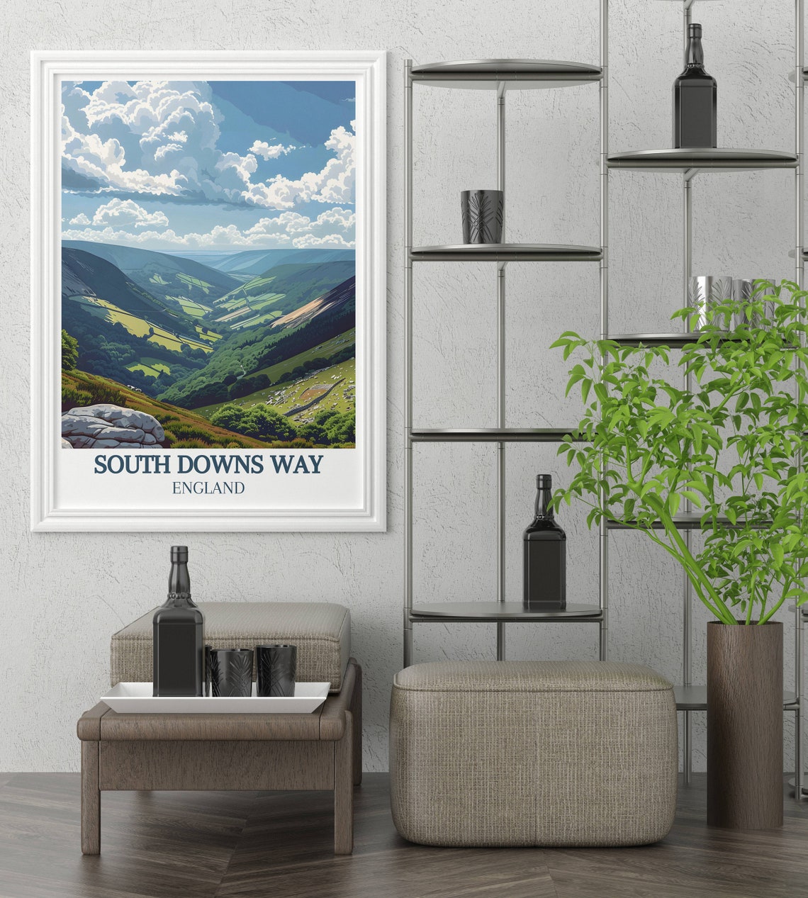 South Downs Way England Rolling Green Hills Valley Travel Art Poster - Image 2
