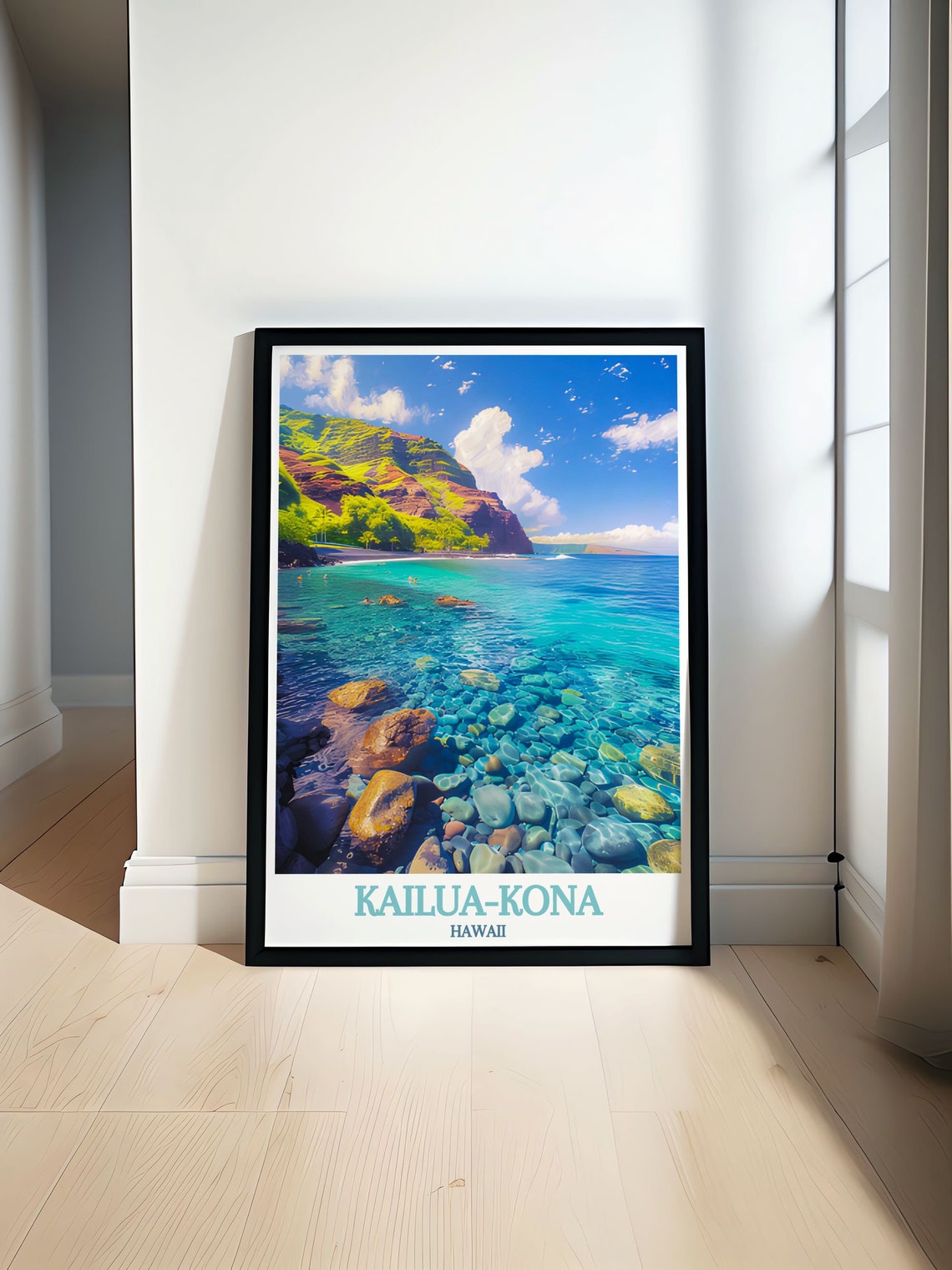 Kailua-Kona Hawaii Crystal Clear Rocky Beach Ocean Travel Poster