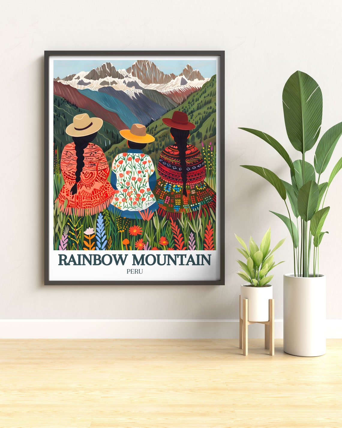 Quechua Women Overlooking Andes Rainbow Mountain Peru Poster - Image 3