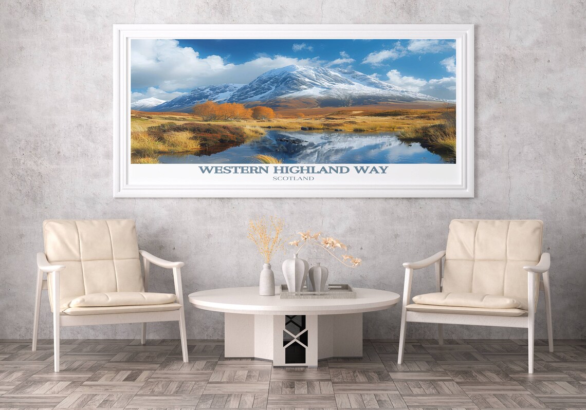 Western Highland Way Scotland Snow Peak Loch Reflection Travel Poster - Image 3