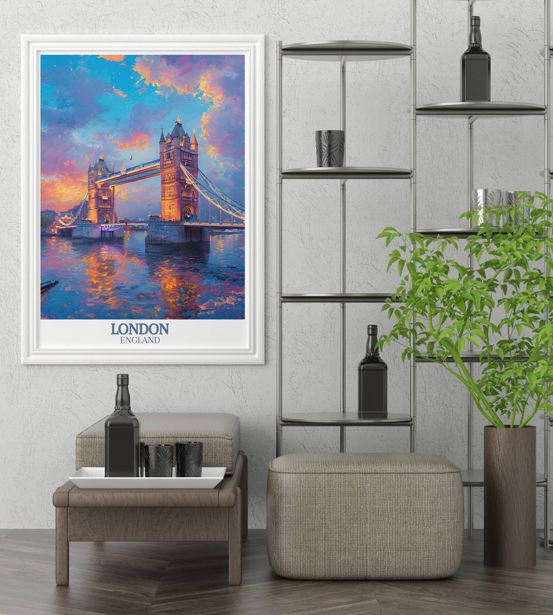 Tower Bridge London England Sunset River Thames Golden Sky Poster - Image 2