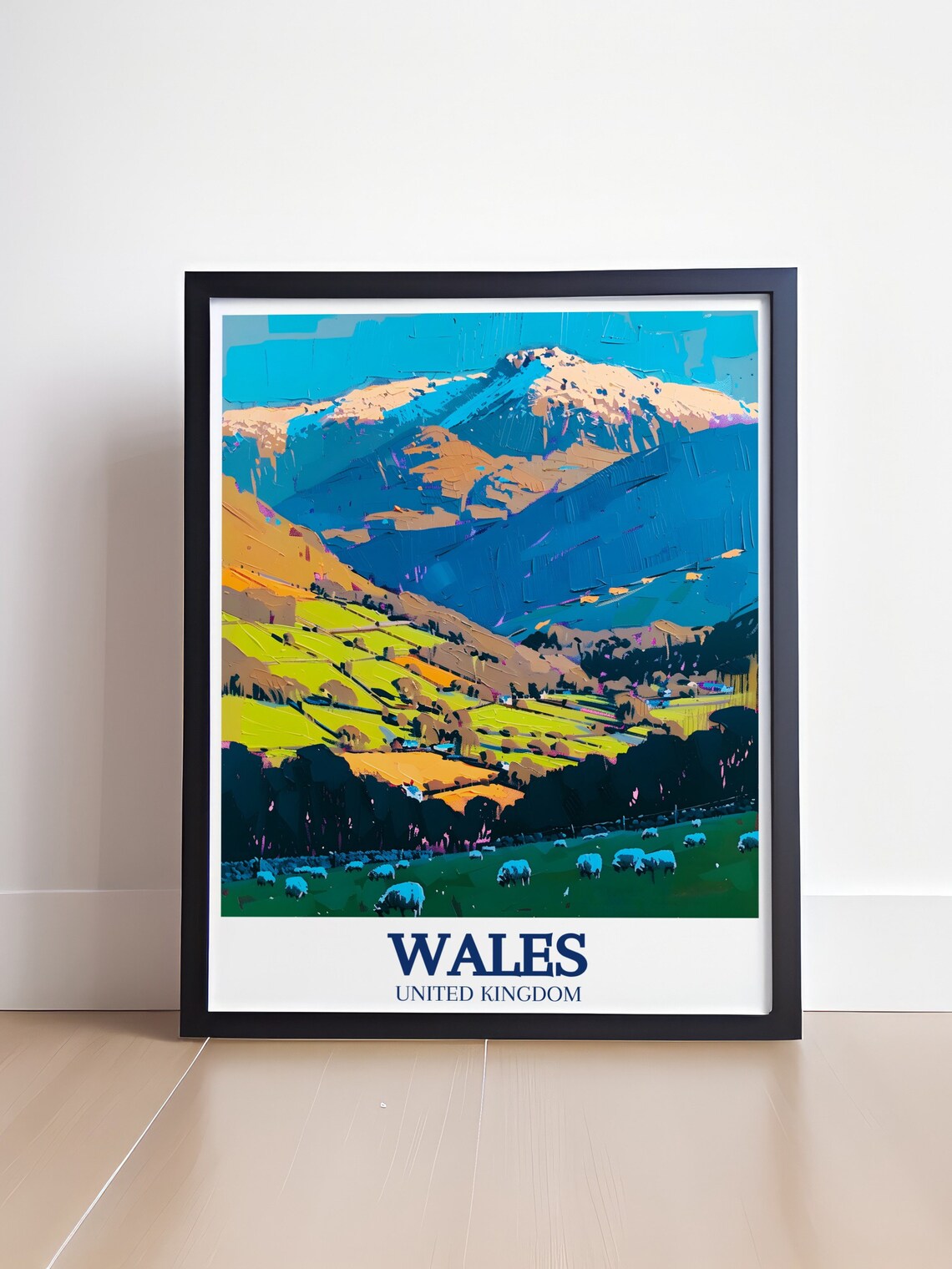 Wales Snowdonia Sheep Meadow Colorful Mountains Travel Poster - Image 4