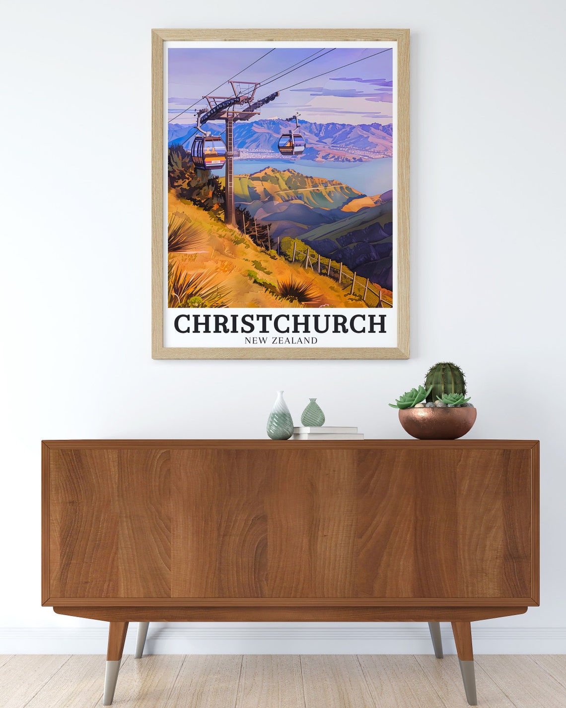 Christchurch Gondola Cabins Above Golden Port Hills View Poster - Image 2