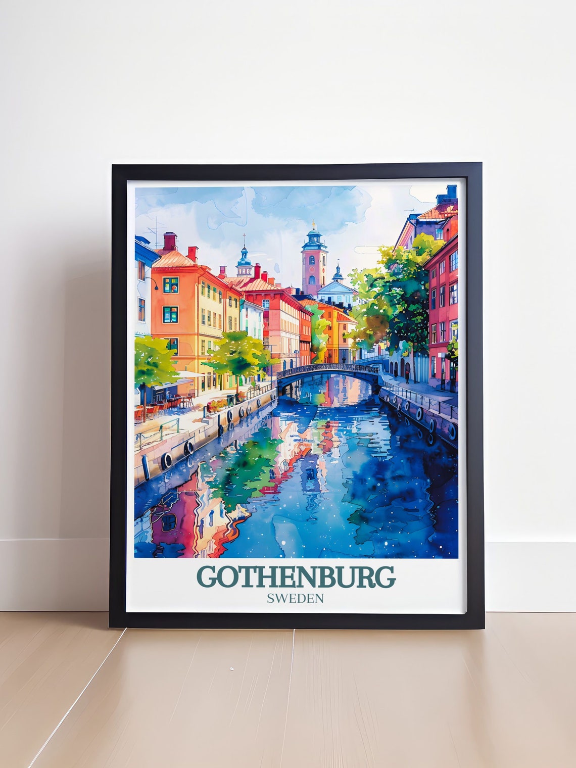 Gothenburg Sweden Canal Bridge Watercolor City View Travel Poster - Image 4