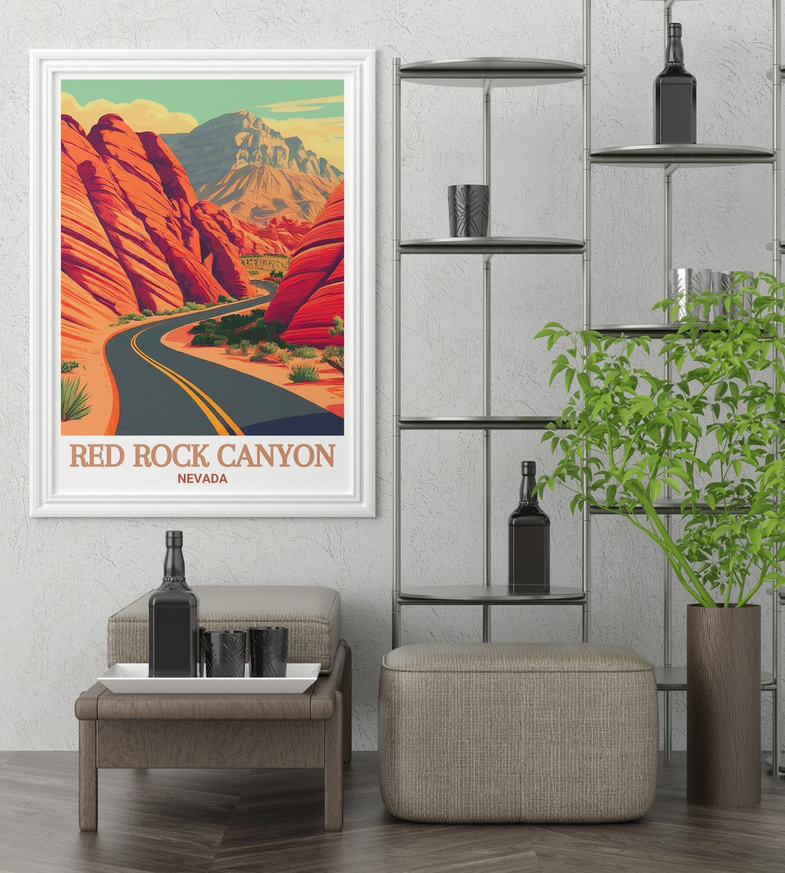 Red Rock Canyon Nevada Scenic Drive Sunset Desert Road Poster - Image 2