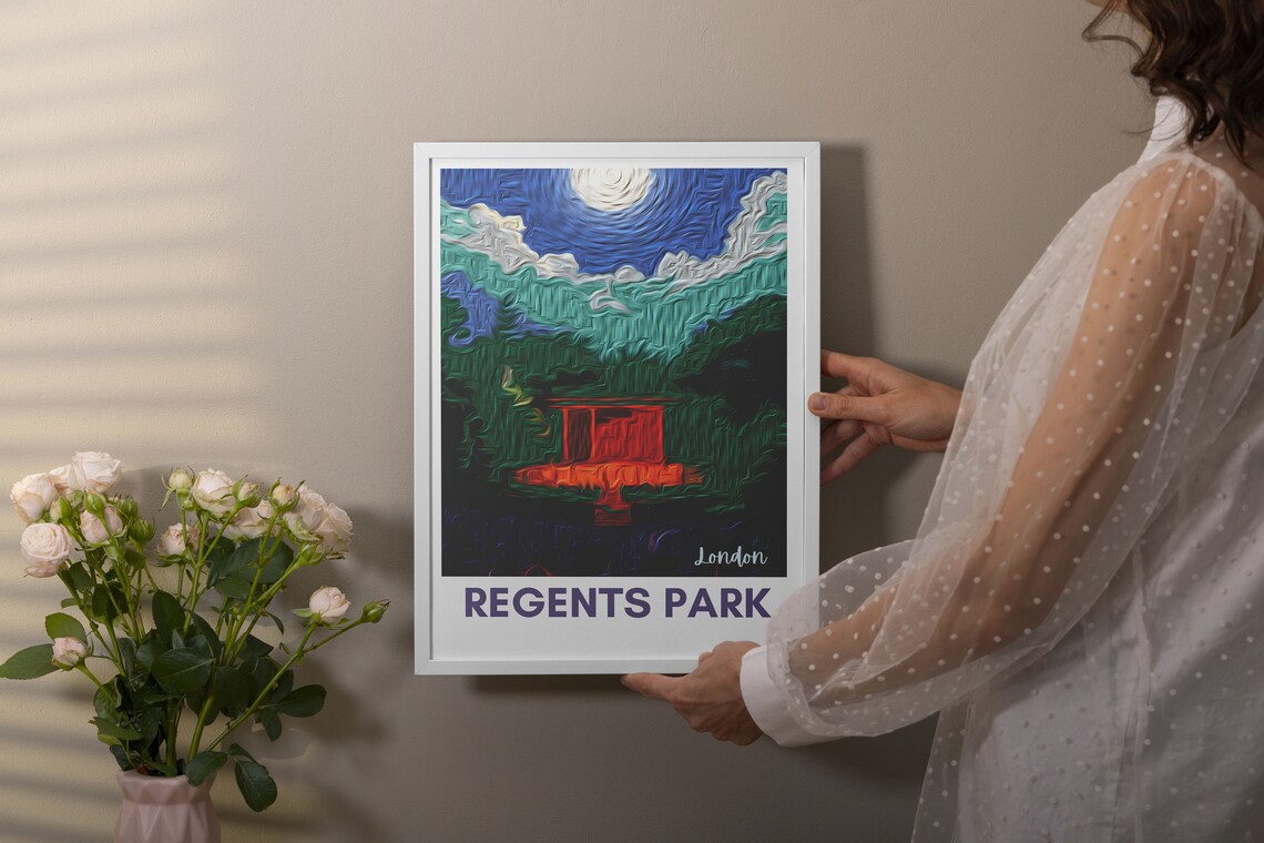 Regents Park London Van Gogh Style Starry Night Oil Painting Poster - Image 3