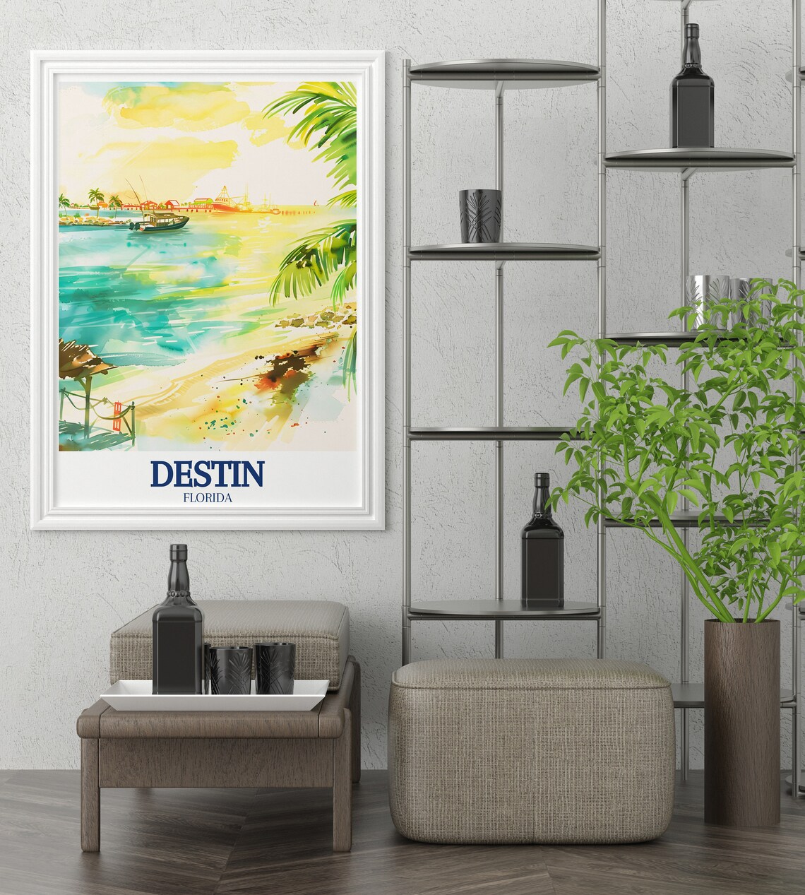 Destin Harbor Boats Watercolor Palm Beach Florida Travel Poster - Image 2