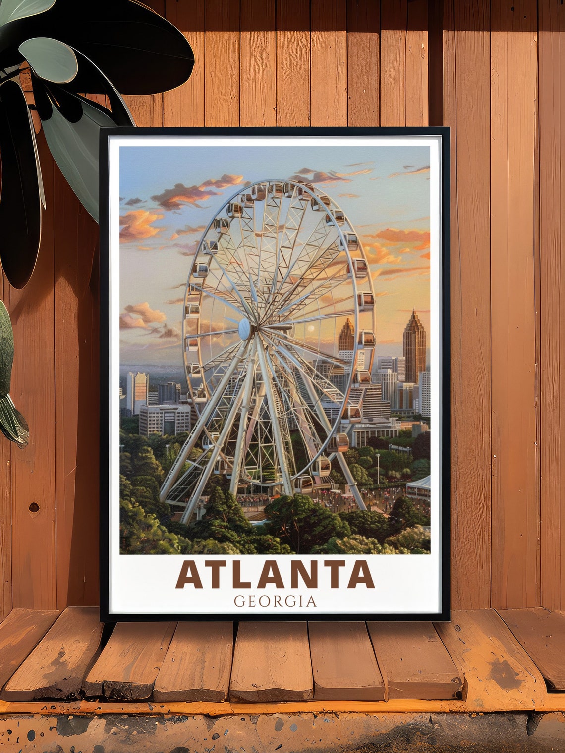 Atlanta Georgia Skyview Ferris Wheel Sunset Skyline View Poster - Image 2