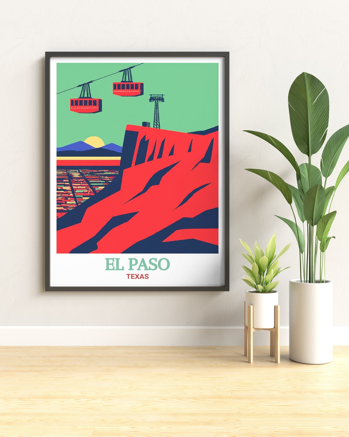 El Paso Texas Wyler Aerial Tramway Sunset Retro Travel Poster - Image 3