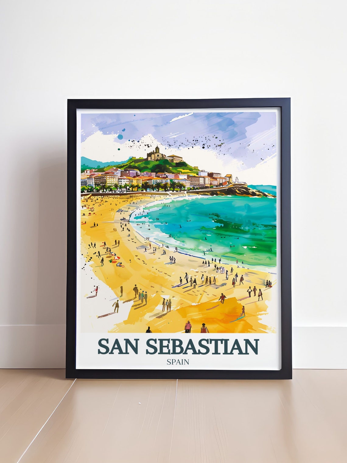 San Sebastian Spain La Concha Beach Bay Watercolor Travel Poster - Image 4
