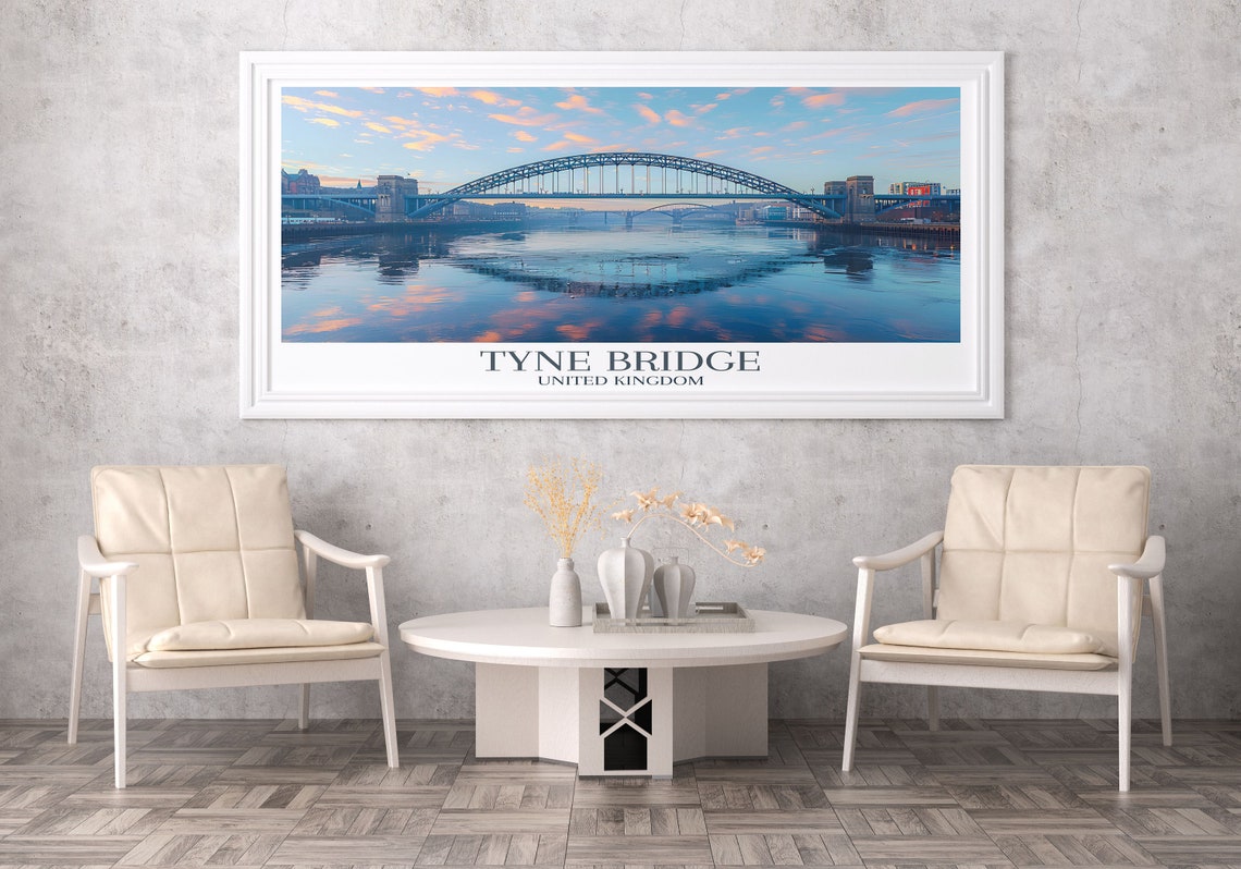 Tyne Bridge Newcastle Sunset River Reflection Evening Travel Poster - Image 2