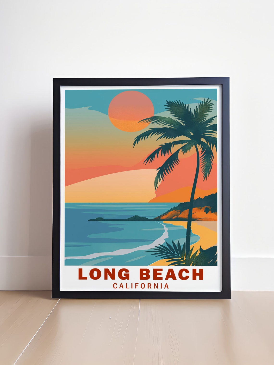 Long Beach California Palm Tree Sunset Beach Retro Art Classic Poster - Image 4