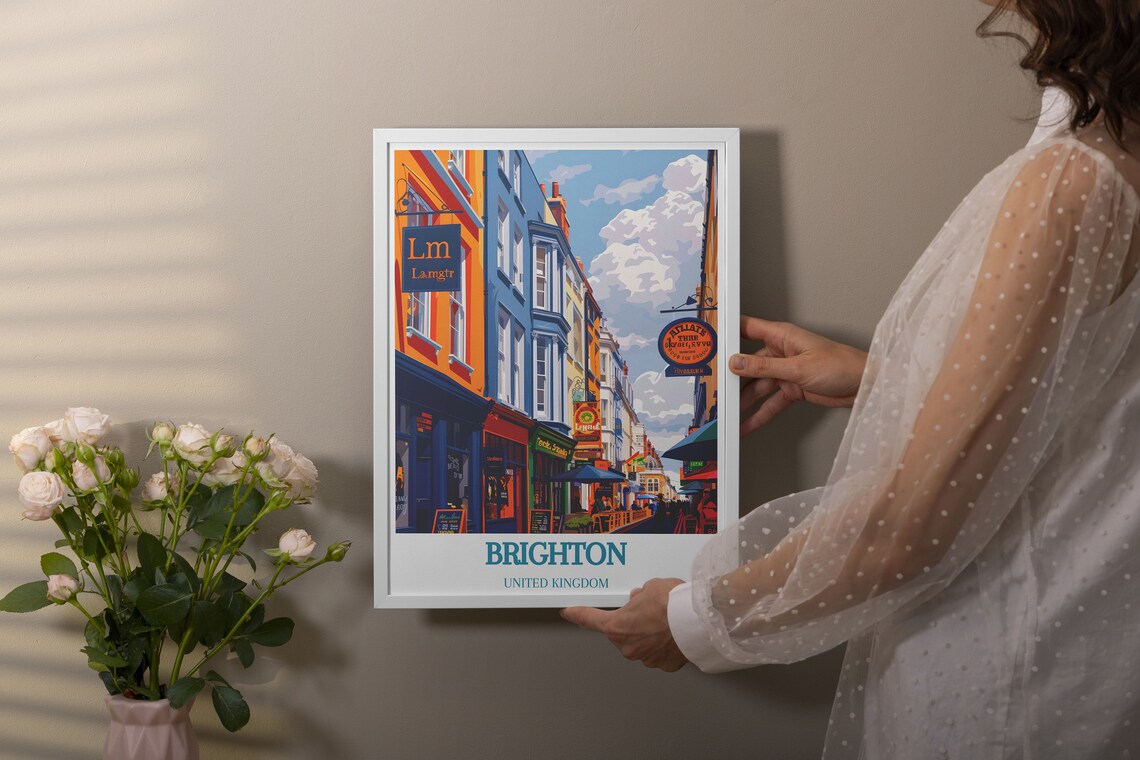 Brighton UK Colorful Historic Lanes Street Shops Travel Poster - Image 4