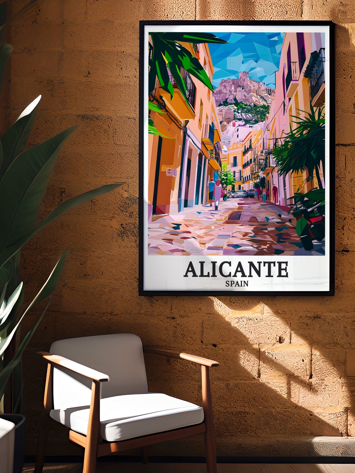 Alicante Spain Old Town Street Geometric Cubist Style Poster - Image 3