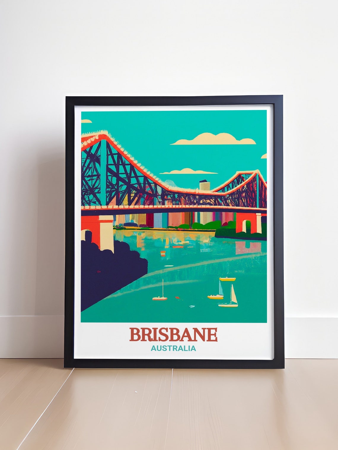 Brisbane Travel Art Story Bridge Australia Travel Art Print Brisbanes Story Bridge Australia Poster Brisbane Travel Poster - Image 4