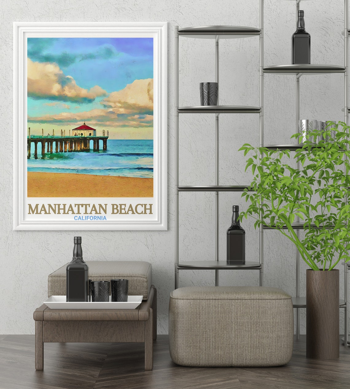 Manhattan Beach Pier Stretching Over the Blue Ocean Travel Poster - Image 2