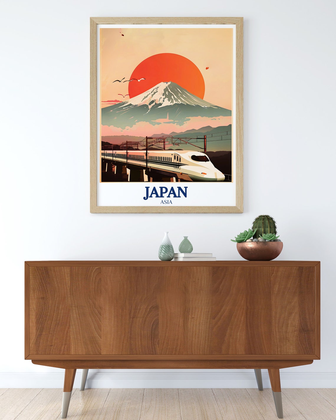 Japan Mount Fuji Red Sun Bullet Train On Bridge Travel Poster - Image 3