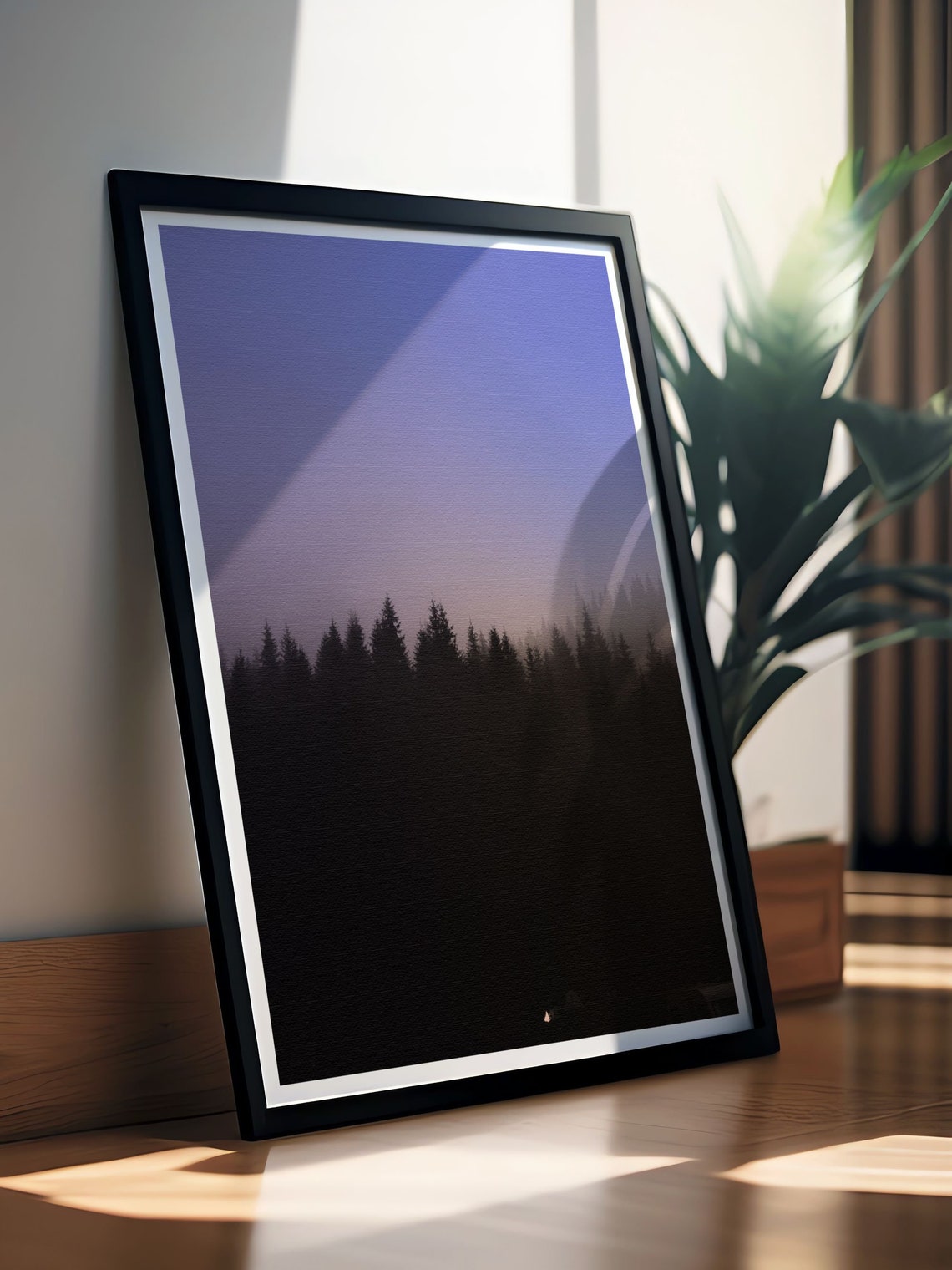 Dark Pine Forest Silhouette Rising At Dusk Moody Nature Wall Art - Image 2