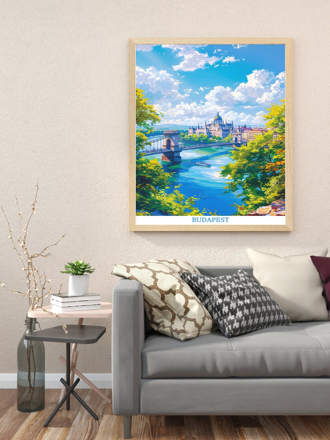 Budapest Hungary Chain Bridge Parliament Danube Overlook Travel Poster - Image 2