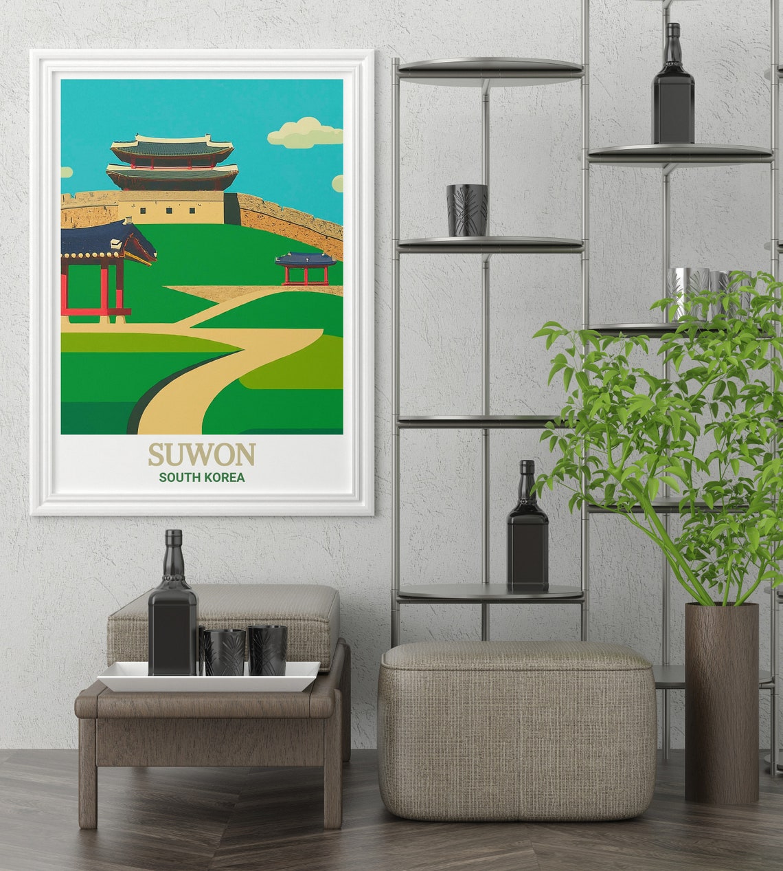 Suwon Hwaseong Fortress Wall Gate Tower Green Hills View Poster - Image 3
