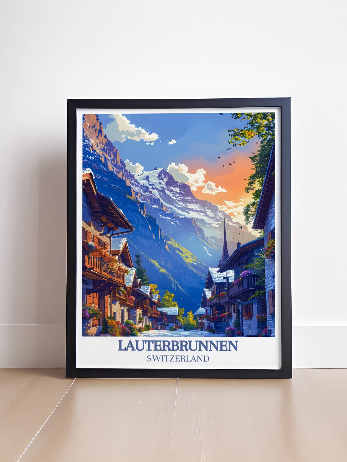 Lauterbrunnen Switzerland Alpine Village Church Sunset Peak Poster - Image 4