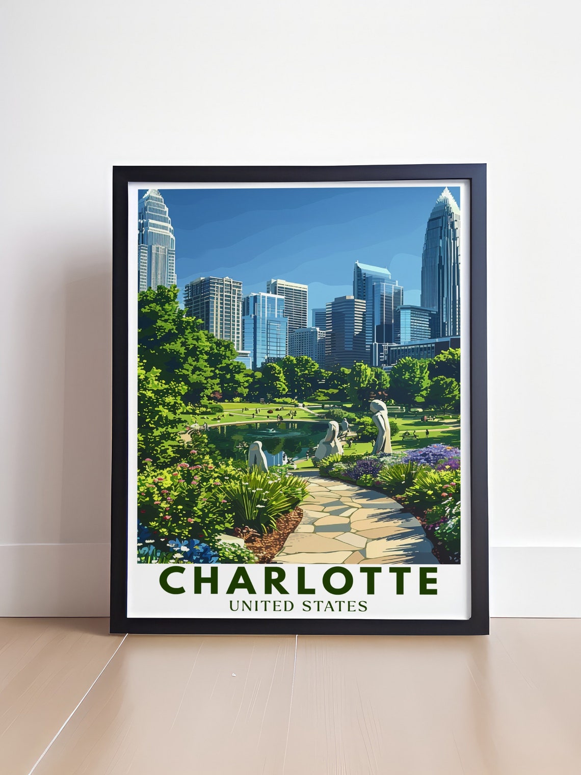 Charlotte Romare Bearden Park Skyline North Carolina Travel Poster - Image 4